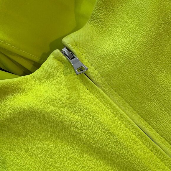 SPRWMN Los Angeles One Shoulder Ruched Neon Leather Mini Dress - Picture 6 of 8